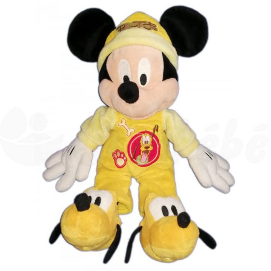 Doudou Peluche Mickey Pyjama Jaune Chaussons Pluto 42 Cm Disney