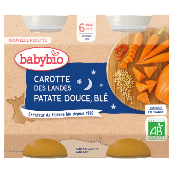 Babybio Carotte Patate Douce Blé 2x200g 6m+