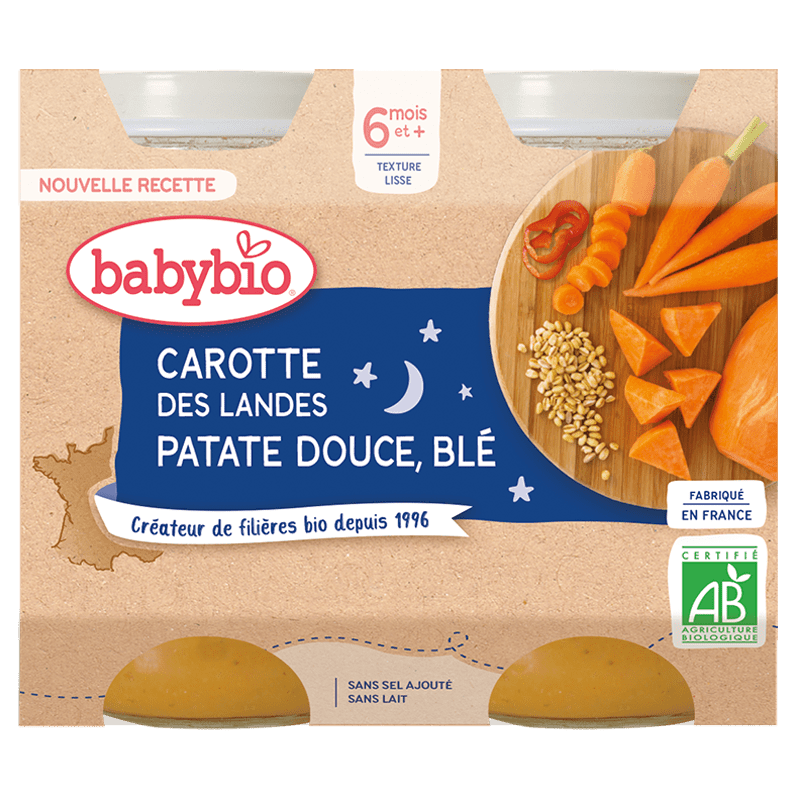Babybio Carotte Patate Douce Blé 2x200g 6m+