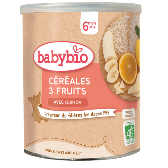 CÉRÉALES 3 FRUITS AVEC QUINOA (dès 6 mois) – Babybio