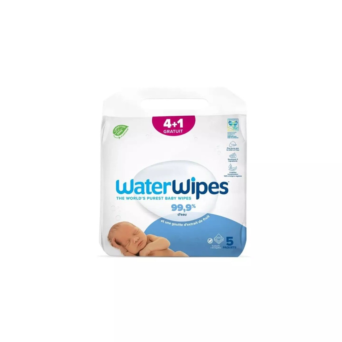 WaterWipes Lingettes Value Pack 5 paquets (4+1 gratuits)